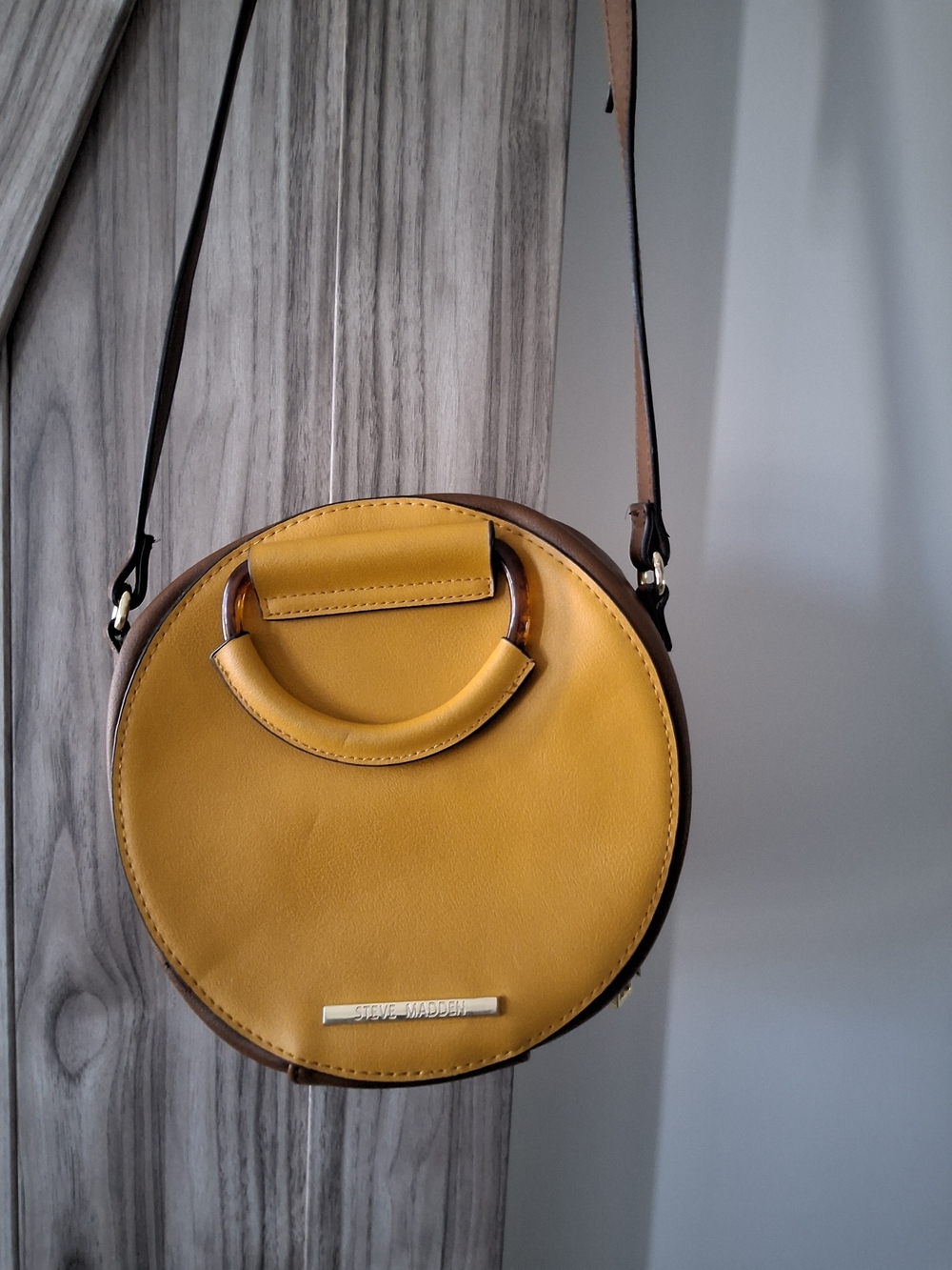 Steve Madden Round Mustard Yellow Leather Crossbody Bag